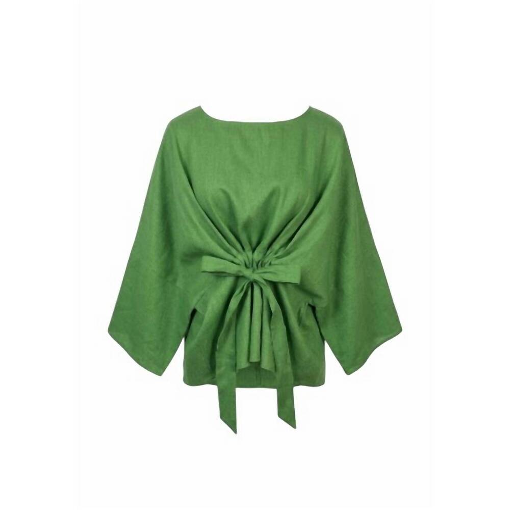 NEW P.CILL women's luxe linen tie-front blouse in grass
